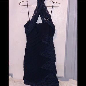 Betsy & Adam navy blue body con lace dress